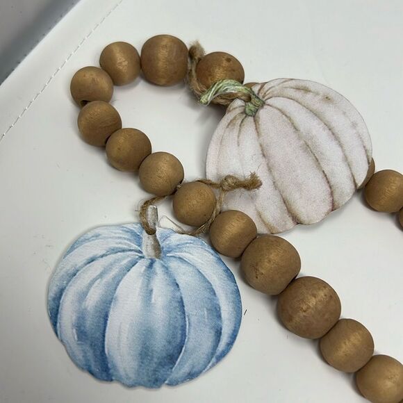 CLEARANCE! Pumpkin Garland Wooden Beads Navy Jute Tassel Fall Decor Thanksgiving - Picture 5 of 11